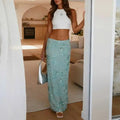 Sexy Beading Sequined Long Skirt Women Solid Low Waist Slim Straight Skirts Female Summer Lady Chic Beach Vacation Clothes JO6M