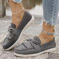 Retro Tassel Bowknot Flats Shoes Women Solid Color Faux Suede Flat Shoes Woman Wear Resistant Plus Size 36-43 Casual Shoes Lady