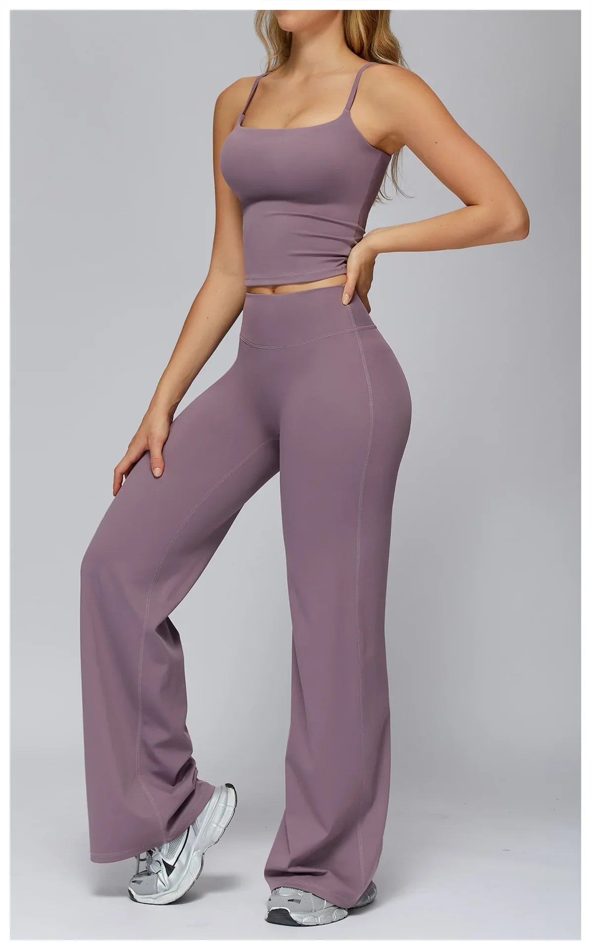 Yoga Suit Gym Fitness Set Hanging Neck Slim Sports Tank Top High Waist Wide Leg Pants Tracksuit Outdoor Running Athletic Wear