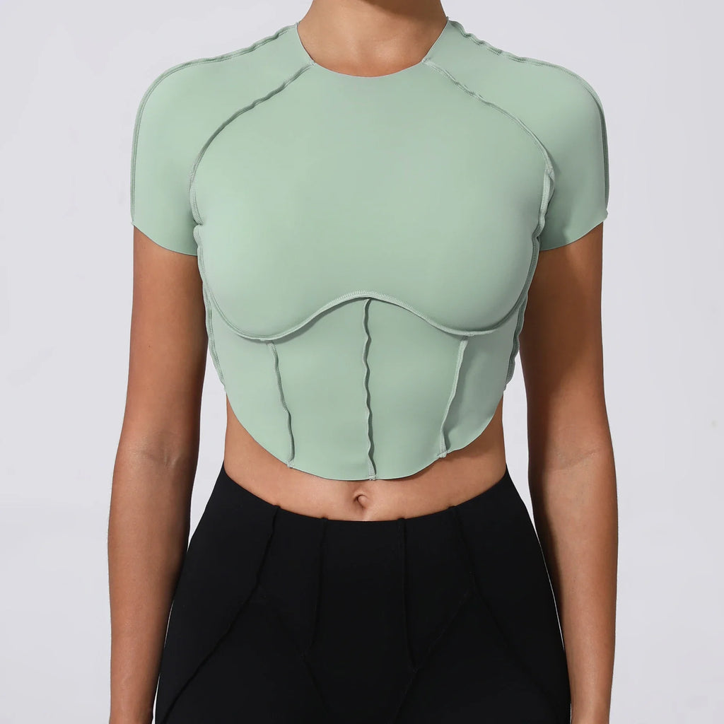 No Padded Women Yoga Sport T Shirts Fitness Clothes Short Sleeve Yoga Shirt Gym Top Running Active Wear Sport Tops