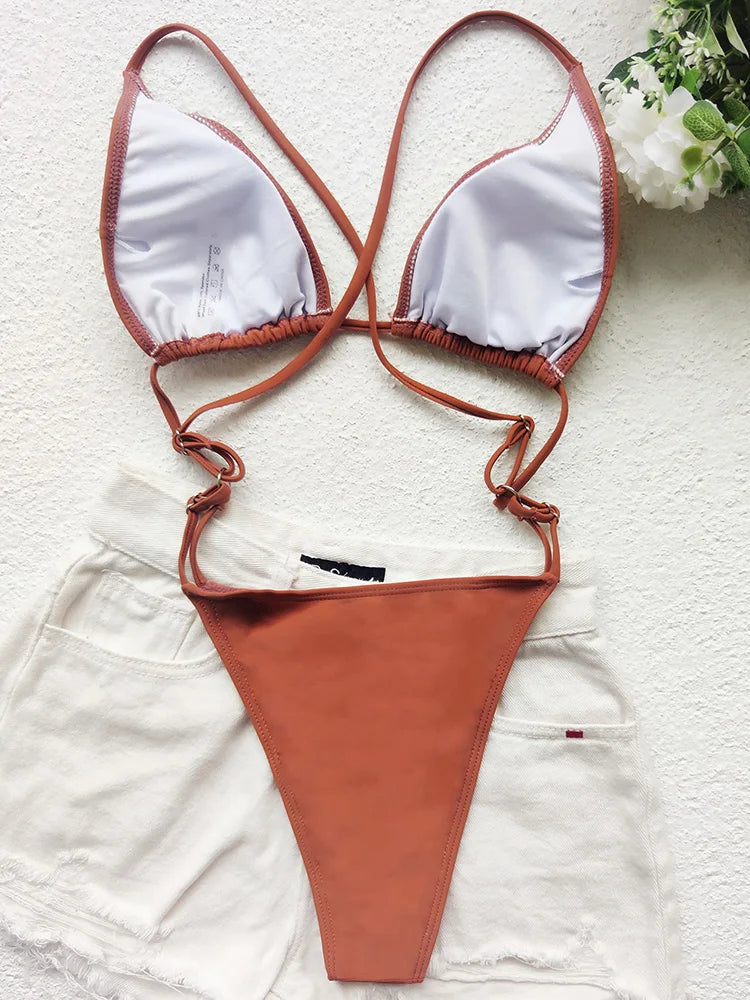 High Cut Out G String Female Swimwear One Piece Swimsuit Women Mini Micro Thong Monokini Bather Backless Bathing Suit Swim Wear