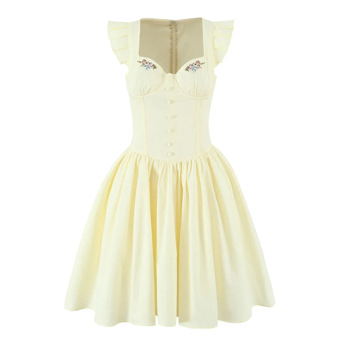 Floral Embroidery Cotton Summer Women's Dress Sleeveless Buttons Decor Short Mini Dress Elegant Yellow A-line New in Dress 2025