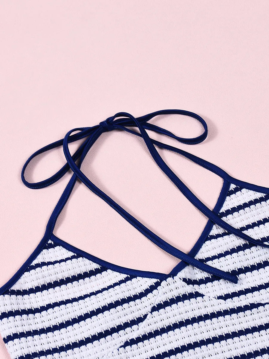 Summer slim temperament hot girl striped halterneck backless skirt suit vest casual suit