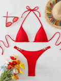 Triangle Halter Thong Bikinis 2026 Women Sexy Swimsuit Solid String Swimwear Female Bathers Bathing Swimming Swim Suit Beachwear