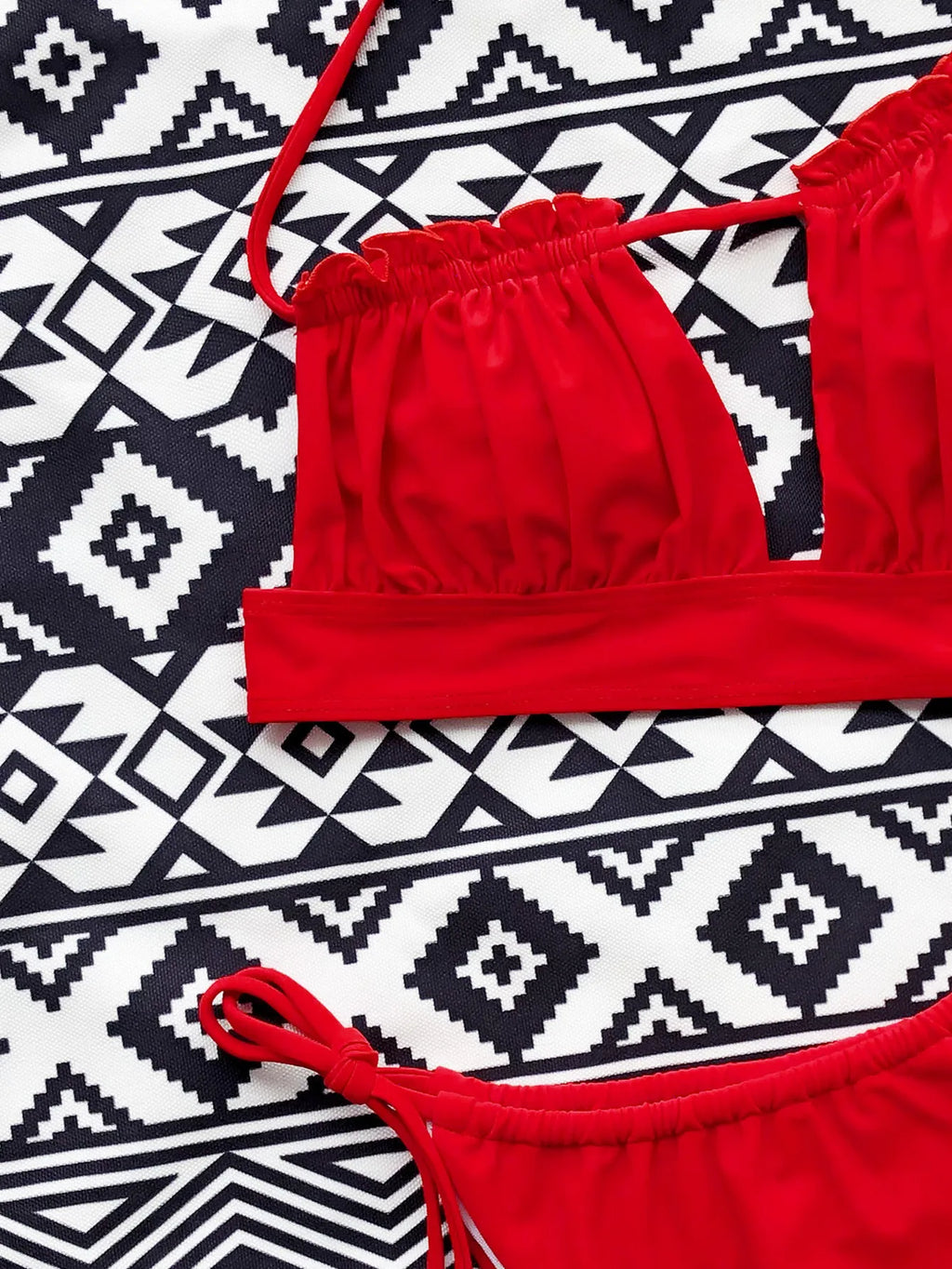 Bikini 2026 Sexy Red Swimwear Swimsuit Women Hollow Pleated Backless Halterneck Bikinis Set Bathing Suit Beach Bikini Female New