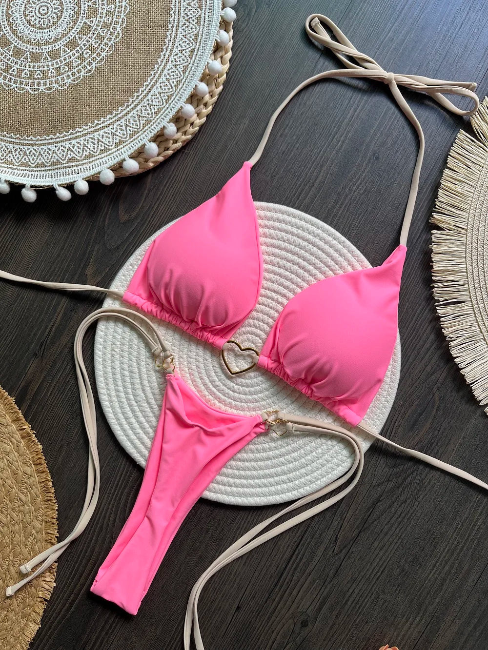 Women's Solid Color Sexy Bikini Set 2-piece Split Beach Swimsuit Red