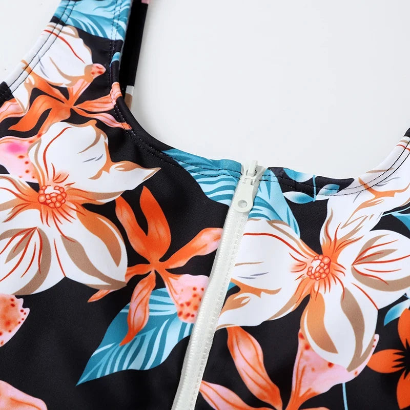 2026 Printed Zipper Swimsuit One Piece Sexy Swimwear Women Floral Bathers Bathing Swimming Swim Suit Female Beachwear