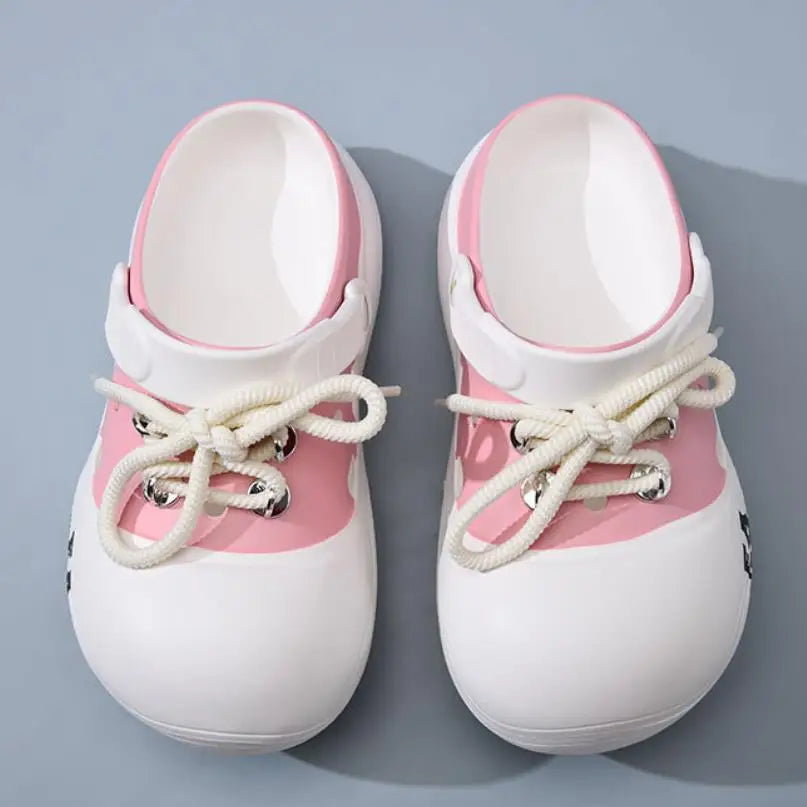 2026 New DIY Lace-up Fashion Clogs For Women Platform Slippers Thick Sole Summer Shoes Female Street Sandals Home Beach Slides