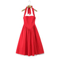 French Style Backless Cross-strap Halter Neck Dress For Women With Hard Mesh Panels Waist-cinching Pleated Large Hem Casual FYR0