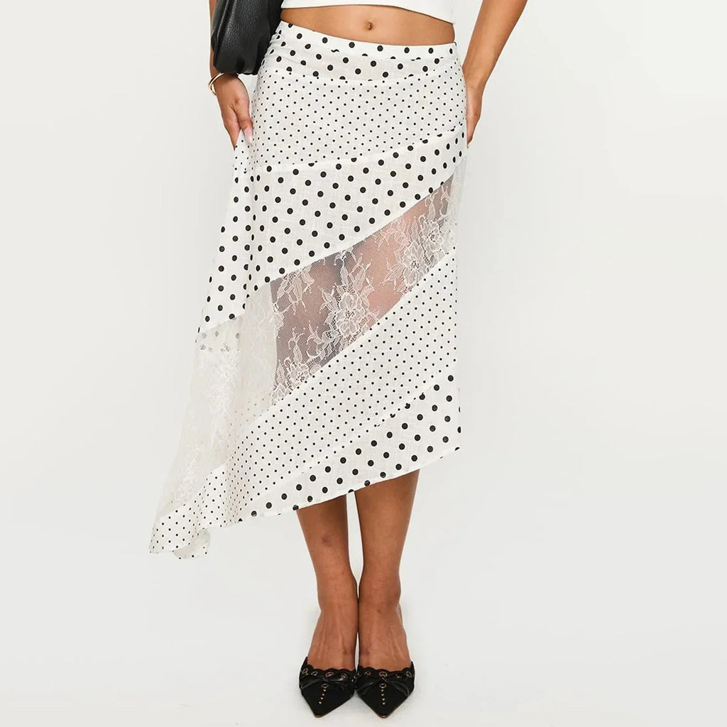 New Irregular Women Lace Flowy Midi Skirt Vintage Low Waist Floral Print Long Skirt Lightweight Summer Sexy Club Party Skirt
