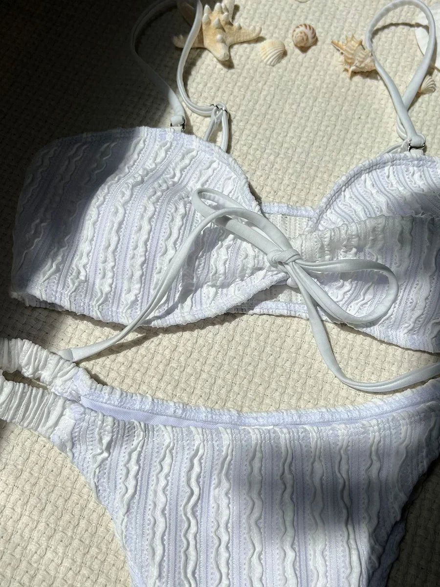 Wrinkled Crinkled Tie Knotted Bikini Women Swimwear Female Swimsuit Two-pieces Bikini Set Brazilian Bathing Suit Swim Beach Wear