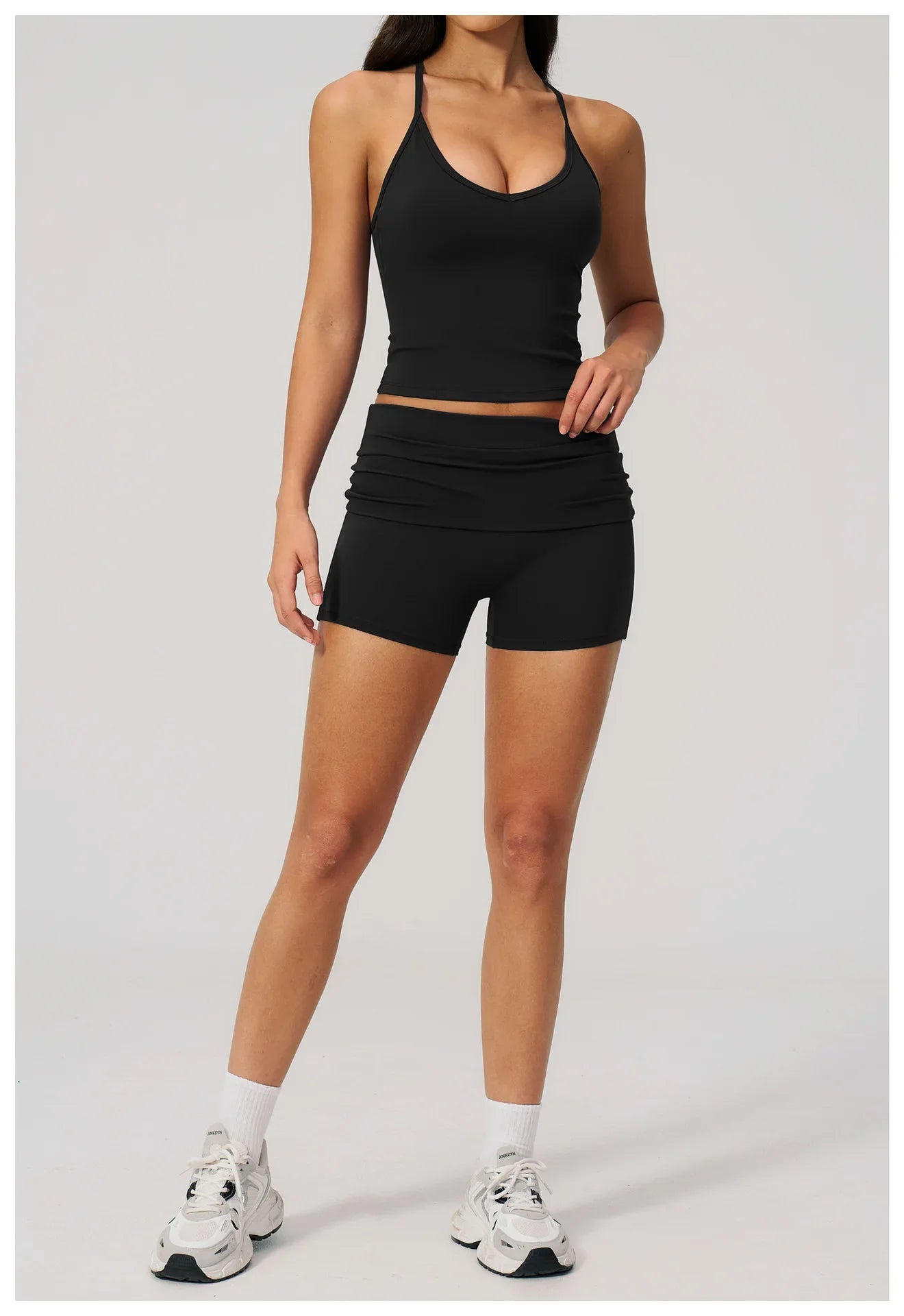 Summer 2Pcs Yoga Sets Women Camisole Slimming Sports Tank Top Pleate High Waist Shorts Fitness Suit Gym Running Excersize Wear