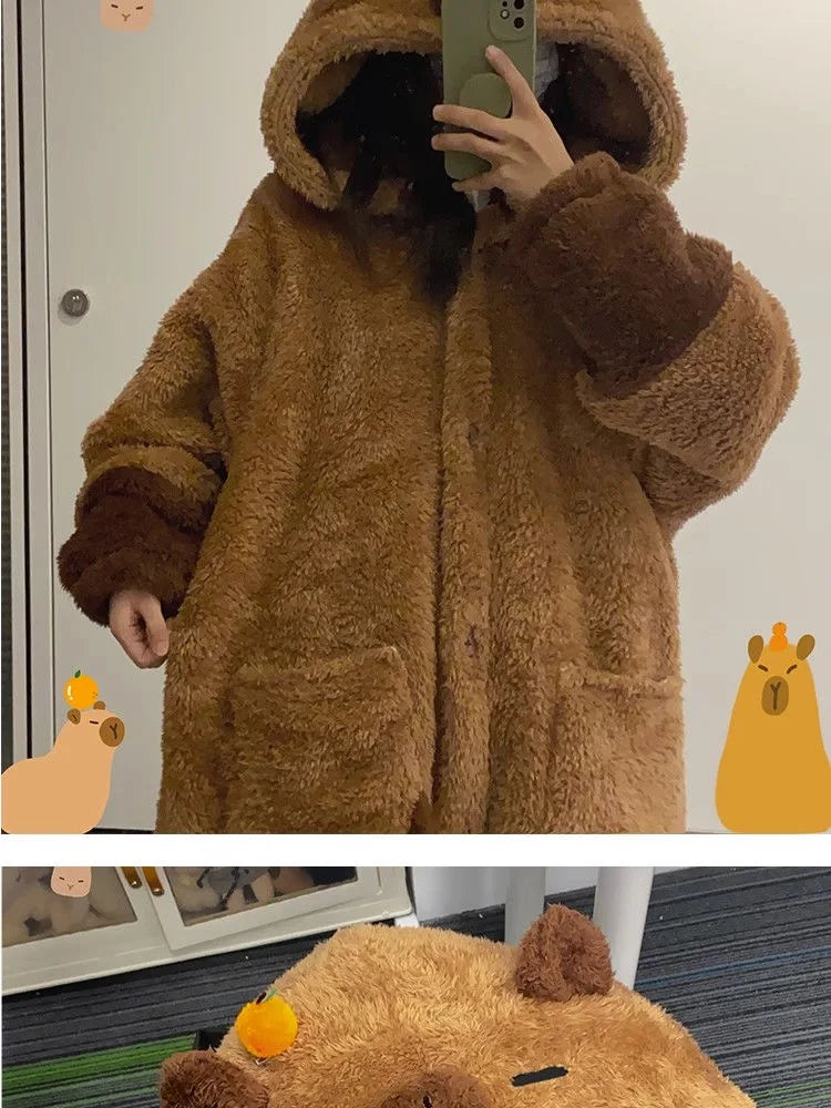 Adult Capybara Robes Onesies Pajamas Cartoon Pyjama Animal Kigurumi Slipper Halloween Cosplay Costumes Warm Sleepwear Jumpsuit