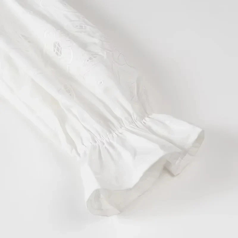 Foridol Heart Embroidery White Cotton Women Blouse Bowknot Spring Summer Lantern Sleeve Casual Shirt V Neck Loose Chic Blusa