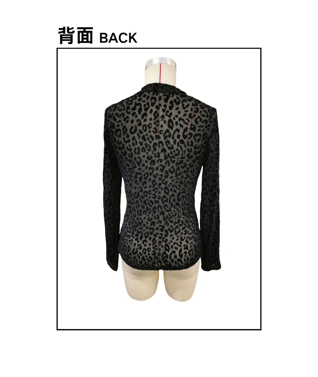 European and American sexy single-layer bra, stand-up collar, mesh bottoming top, women's leopard print inner top