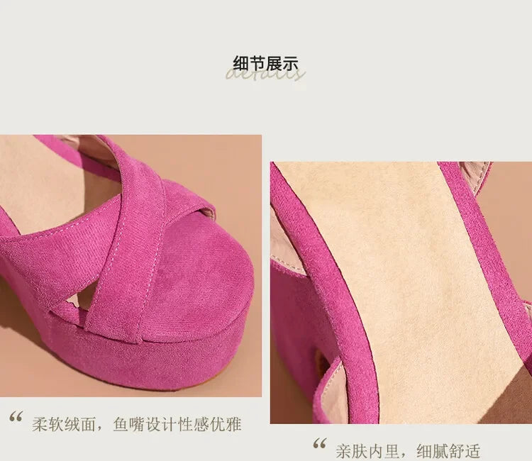 Plus Size Shoes for Women Summer Fashion Candy Colors Buckle Strap High Heel Peep Toe Wedges Sandals Casual Women Beach Shoes