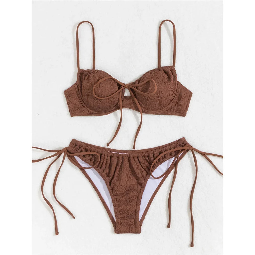 Wrinkled Underwired Knotted High Cut Bikini Female Swimsuit Women Swimwear Two-Pieces Bikini Set Bather Bathing Suit Swim V5807