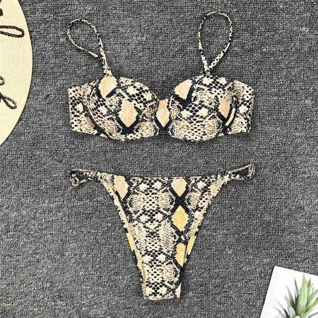 Snake Skin Underwired Bikini Female Swimsuit Two-Pieces Bikini Set High Leg Cut Women Swimwear Bather Bathing Suit Swim V1599