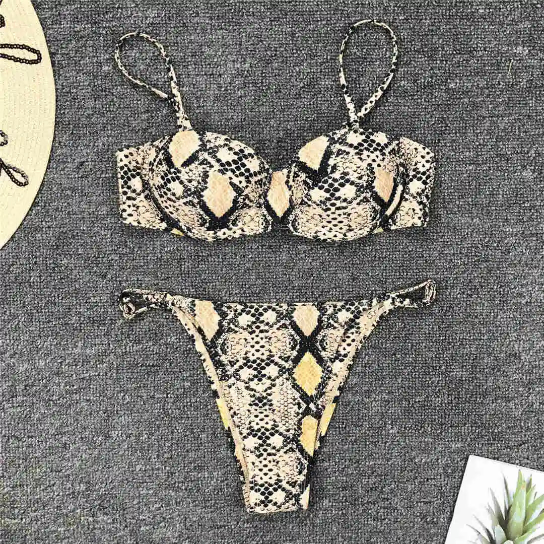 Snake Skin Underwired Bikini Female Swimsuit Two-Pieces Bikini Set High Leg Cut Women Swimwear Bather Bathing Suit Swim V1599