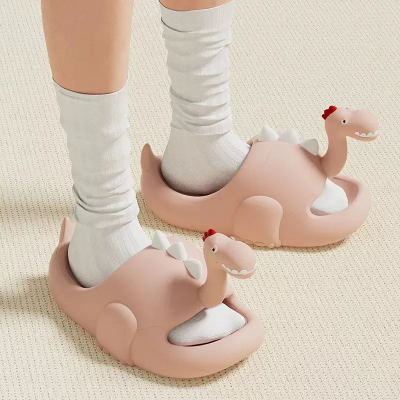 Women Dinosaur Slippers Summer Outdoor Indoor Shoes Soft Sole Non Slip Funny Slides Parent Children Home Floor Footwear