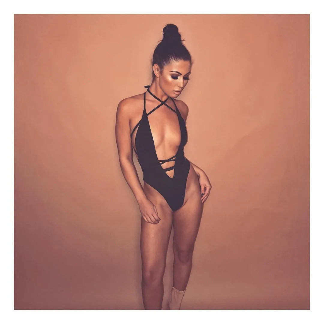 Sexy Deep V Neck Wrap Around Female Swimwear One Piece Swimsuit Women Backless Monokini High Leg Cut Bathing Suit Swim Beachwear