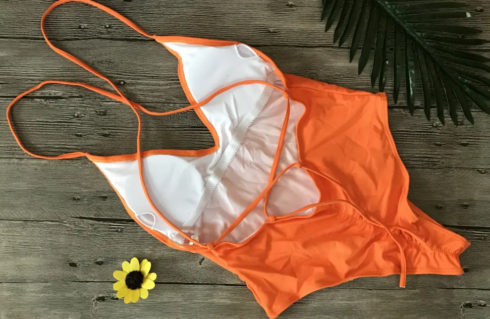 S - XXL V Neck Scrunch Butt Female Swimwear One Piece Swimsuit Women Backless Monokini High Cut Leg Bathing Suit Swim Bodysuit