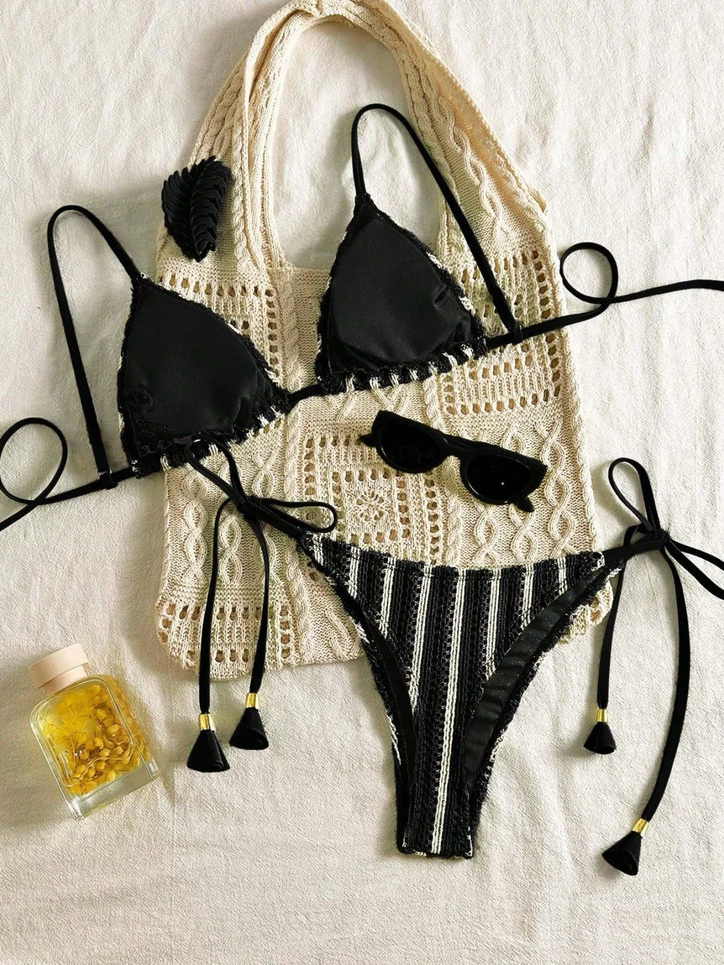 Sexy Orange Striped Bikini Set 2026 Women Halter Push Up Bra Tassel Bandage Thong Swimsuit Summer Holiday Bathing Suit Swimwear