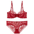 French Lace Lingerie Set Women Ultra Thin Sexy Underwire Bra&Panty Push Up Gather Breasts Pure Desire Large Breasts Support
