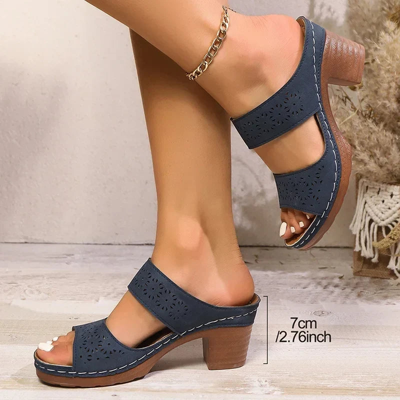 Plus Size Women's High Heels Platform Sandals Lightweight Thick Heel Summer Slippers Woman Comfort Non Slip Sandalias De Mujer