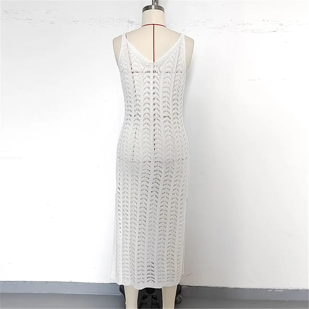 4 Color Hollow Out Sleeveless Crochet Knitted Tunic Beach Cover Up Cover-ups Beach Dress Beach Wear Beachwear Female Women K6783