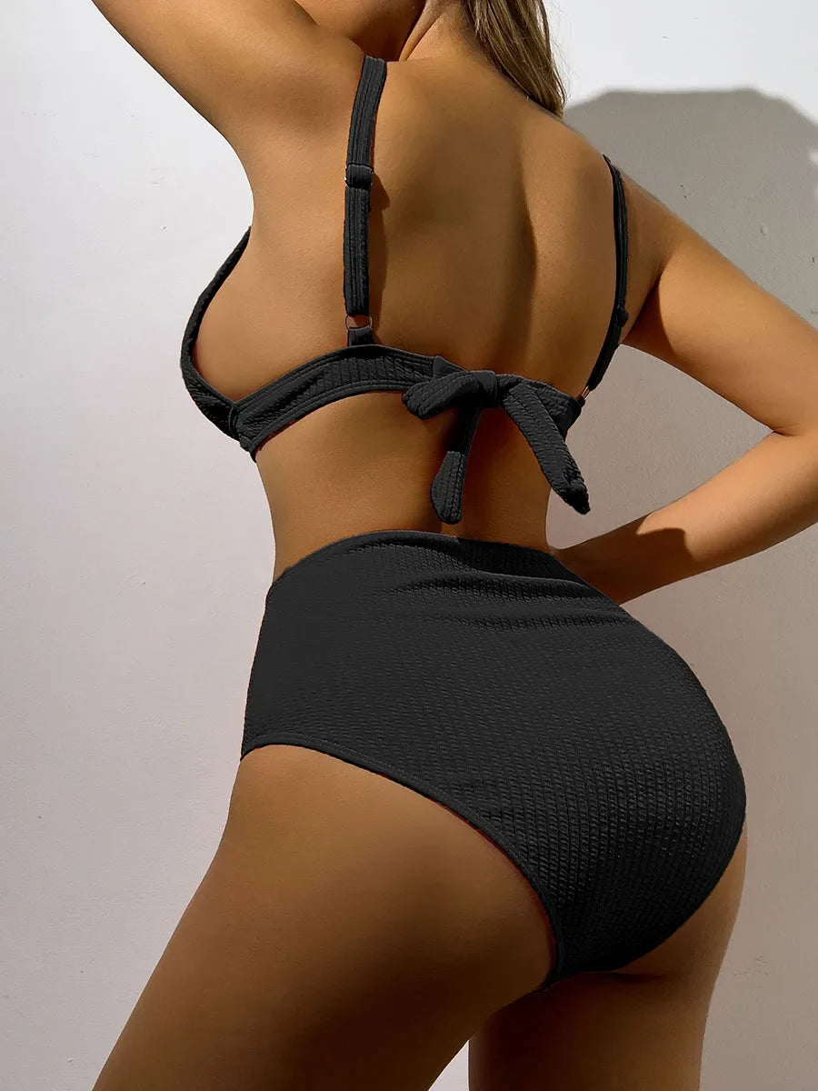 2026 Triangle High Waist Bikini Solid Strappy Swimwear Female Sexy Swimsuit Women Bathers Bathing Swimming Swim Suit Beachwear