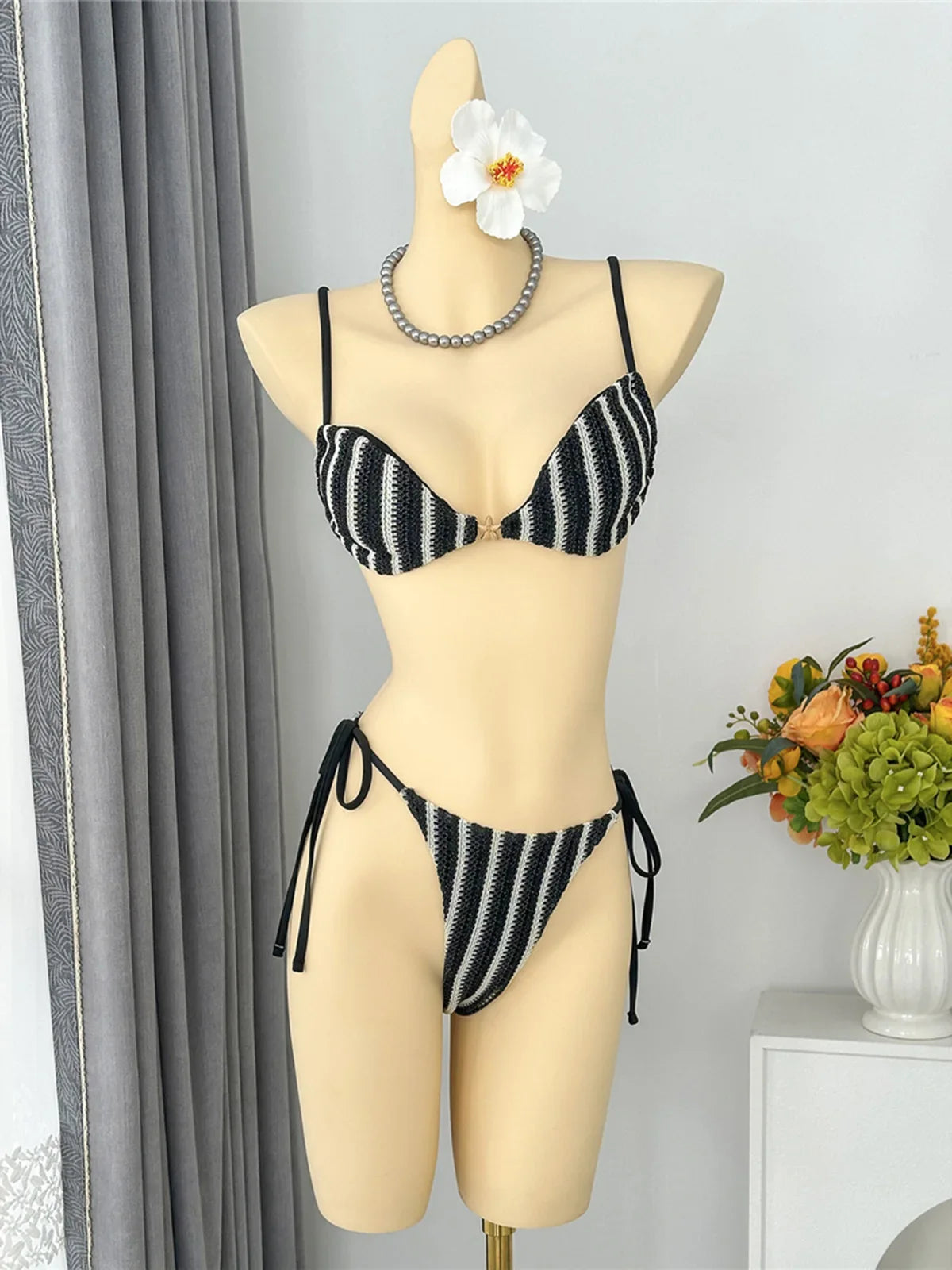 2026 New Striped Bikini Women Swimwear Female Swimsuit High Cut Leg Padded Bather Bathing Suit Swim Two-pieces Bikini set K8071