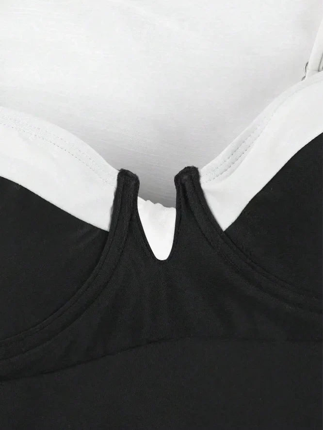 Push Up One Piece Swimsuit Women Backless Bodysuit Black White Swimwear Thong Beach Wear 2025 Contrast Color Bathing Suits Pool