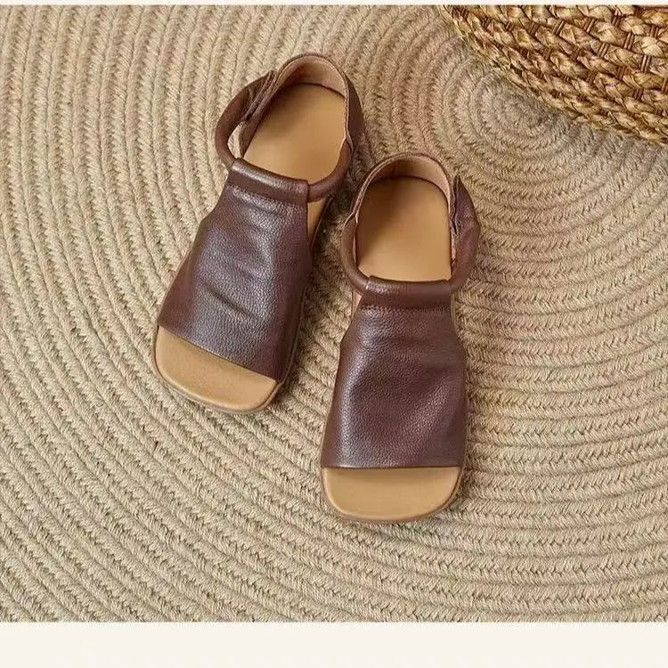 New Women's Peep Toe Flat Sandals - Retro Soft Leather Breathable Comfortable Versatile Casual Shoes 2026