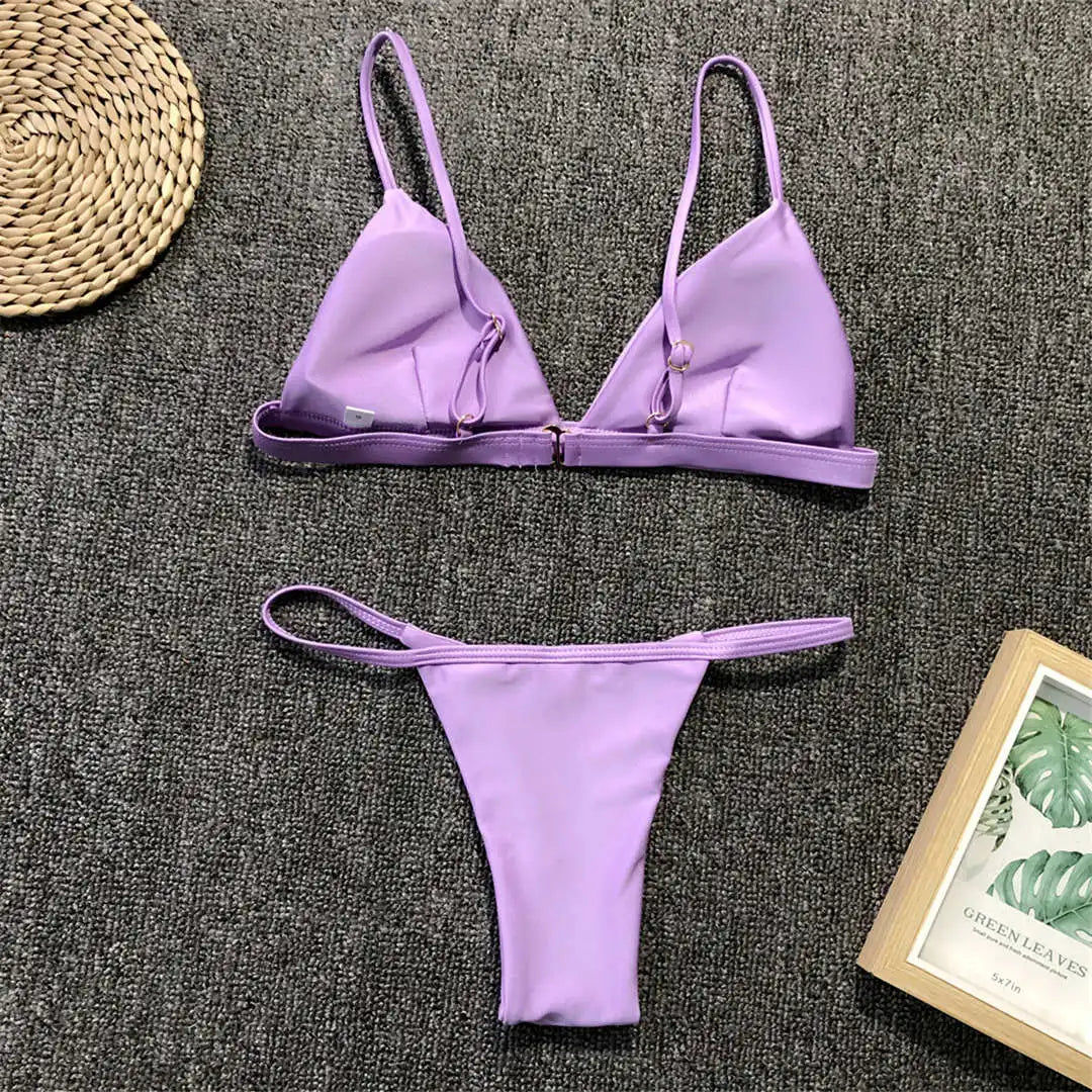 New Sexy Padded Brazilian Bikini Women Swimwear Female Swimsuit Two-Pieces Bikini Set Solid Bather Bathing Suit Swim Lady V64A