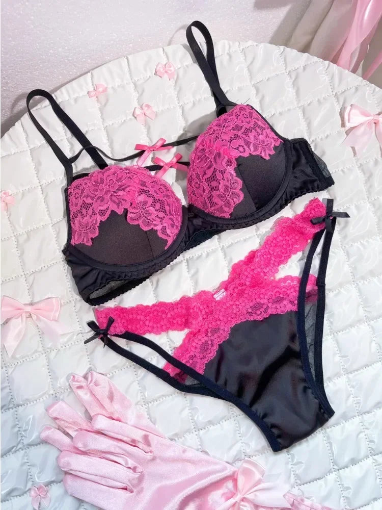 MOYISU New Release Contrast Bra Set | Demure & Sexy French Lace Bralette | Accentuates Small Chest Curves | Breathable Lingerie