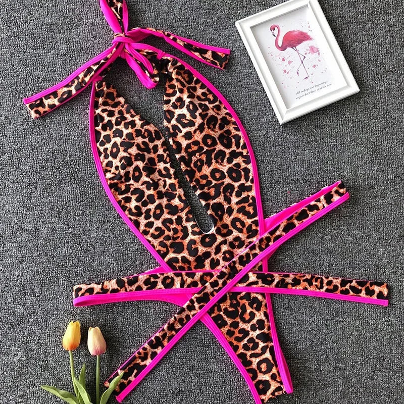 2025 Deep V Female Halter Swimwear One Piece Swimsuit Women Backless Monokini High Cut Wrap Around Bathing Suit Swim Bodysuit