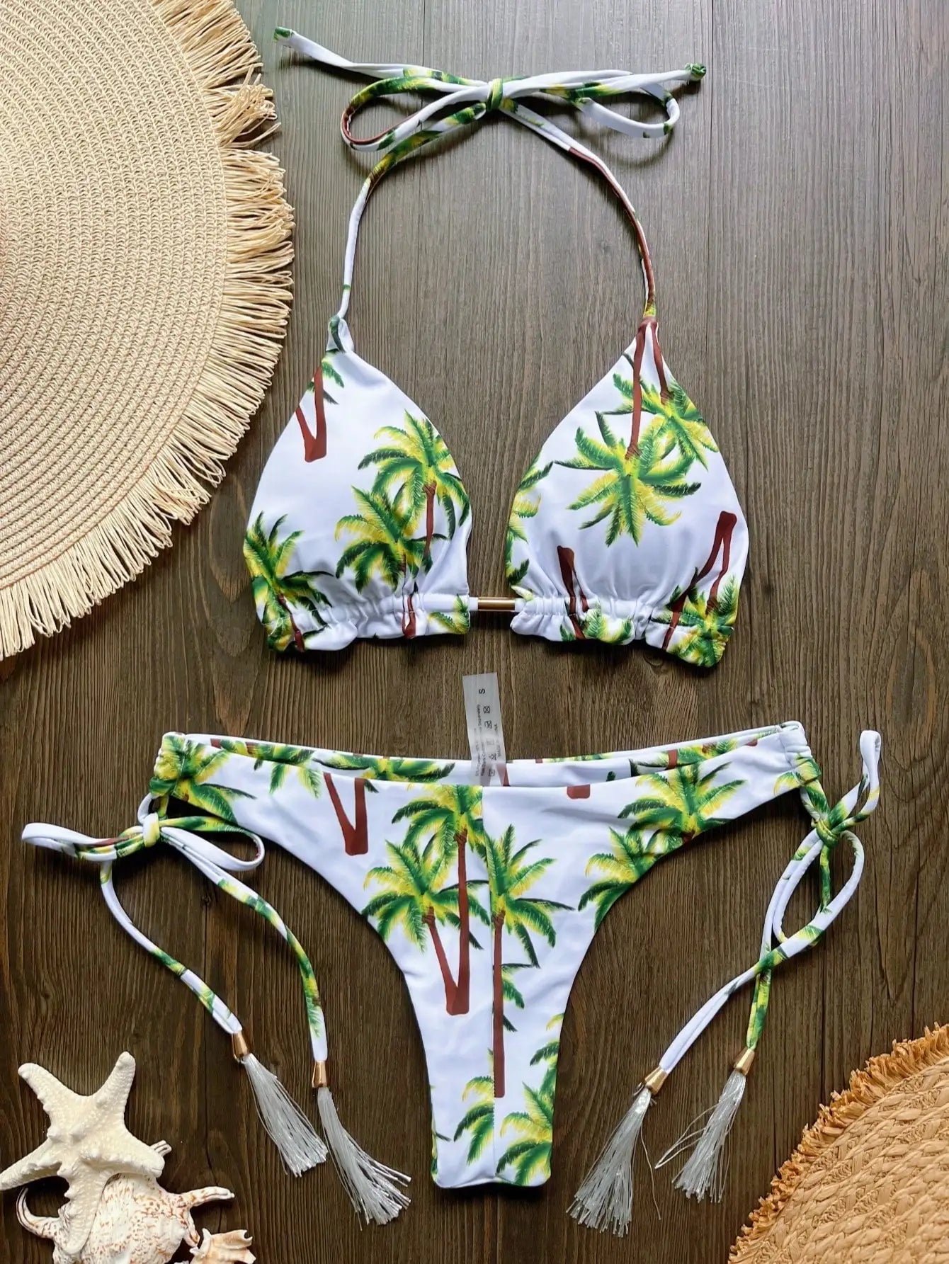 2026 New Women's Swimsuit Neck Hanging Bikini Set Split Beach Swimsuit 2-piece Set with Tassel Decoration