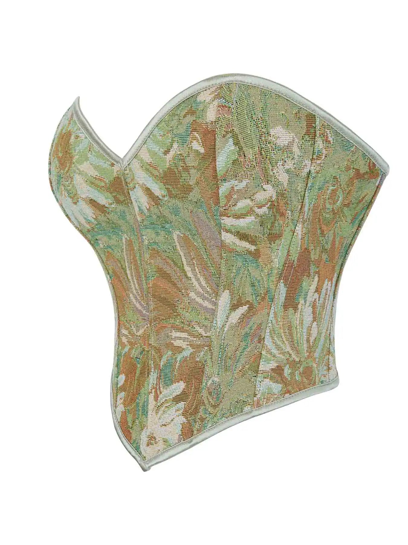 New French retro printed vest women wear fishbone corset with U-neck to gather the palace corset.
