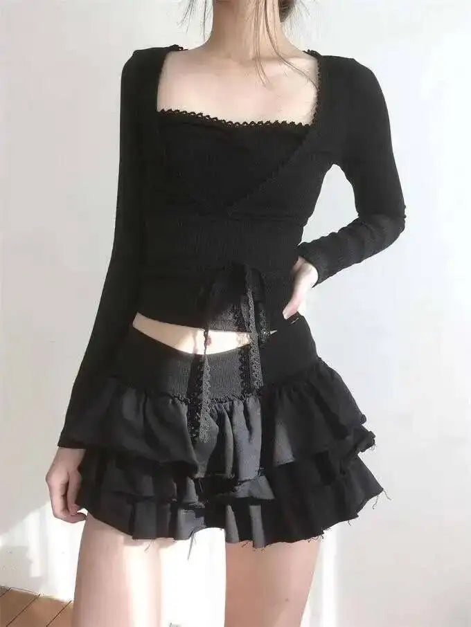 Sweet And Spicy Ballet F-length Skirt With Elastic Waist And Lace Hem Flared Cake-aped Ort Skirt For Young Women 8PO5