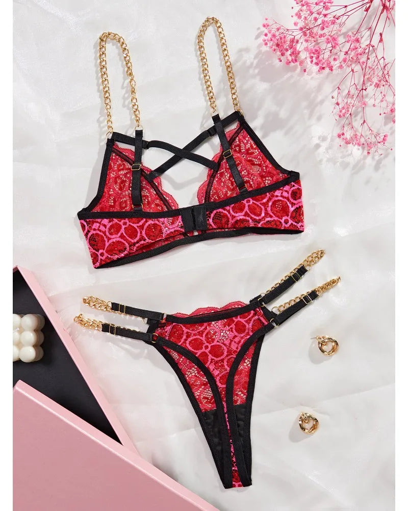 Toucheart Sexy Women's Underwear Set Embroidered Lace Chain Hollow Heavy Craftsmanship Two-piece Set High-quality Lingerie Set