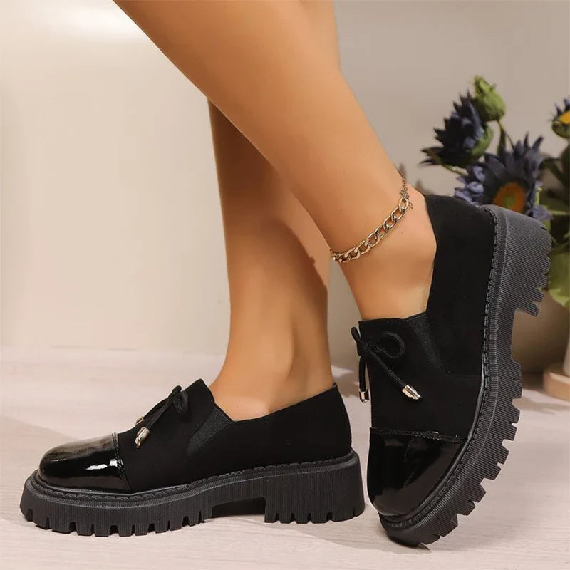 All Match Retro Leopard Loafers Shoes Women Spring Autumn Faux Suede Platform Mid Heel Pumps Woman Round Toe Casual Shoes Mejur