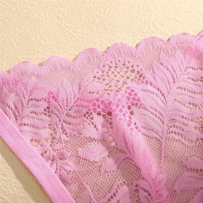 4PCS Sexy Hollow Out Lace Women Lingerie Underpants Female Lace Transparent G-string Thong Low Waist Female Soft Intimates S-XL