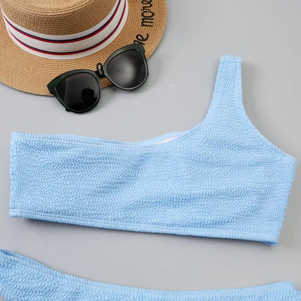 One Shoulder Bikinis 2026 Women Sexy Swimwear Female Brazilian Swimsuit Solid Beachwear Bathers Bathing Swimming Swim Suit