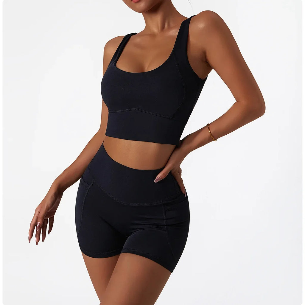Comfortable Skin Friendly Summer High Waist Yoga Shorts Gym Hip Lift Pants Pocket Breathable Running Cycling Sports Shorts Women