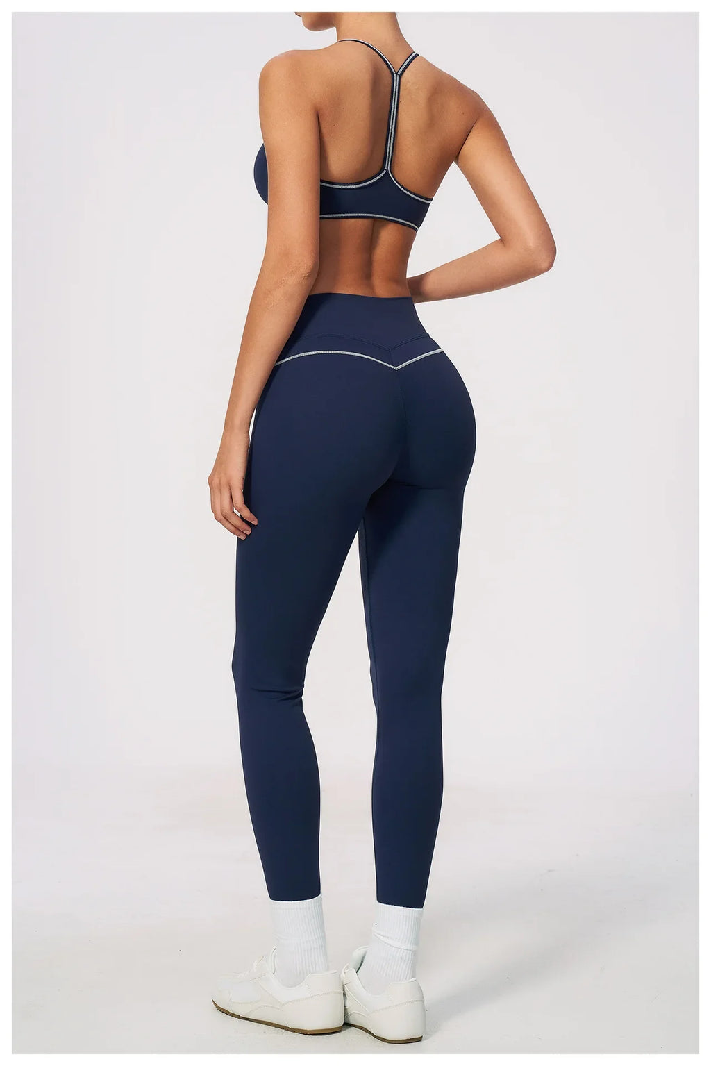 New Yoga Suit Women Color Blocked V-neck I Shape Sports Bra Fitness Clothes Summer Tight Running High Waist Leggings Tracksuit