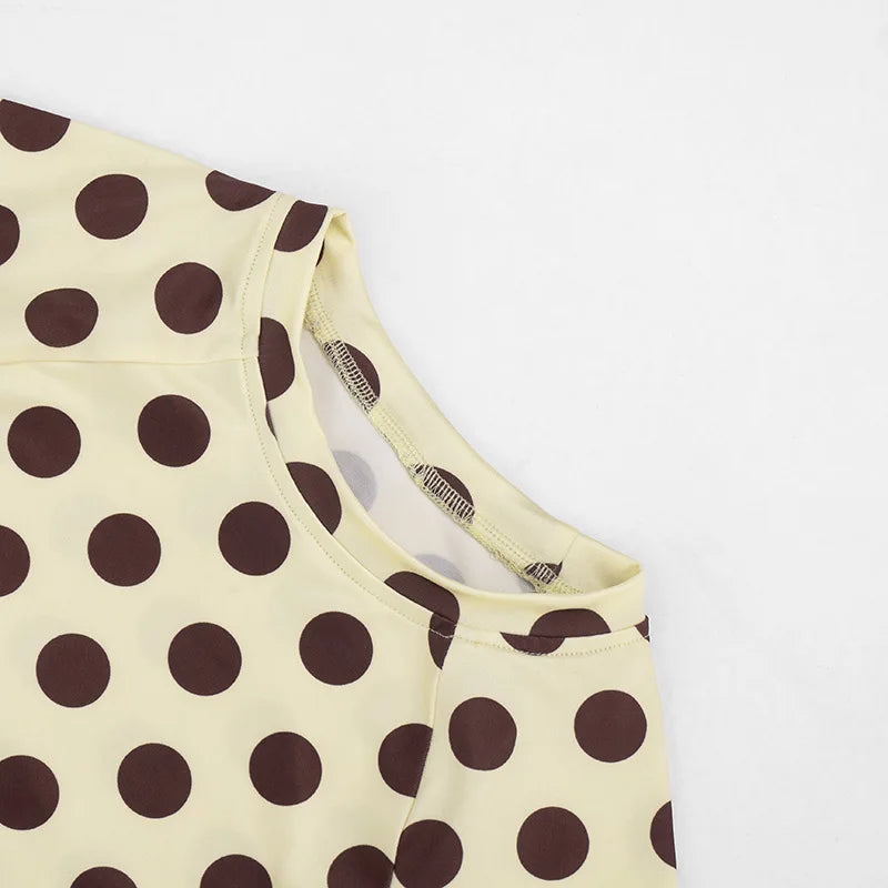 2026 Summer Women's Tops Round Neck Short Sexy Polka Dot T-Shirt Tops