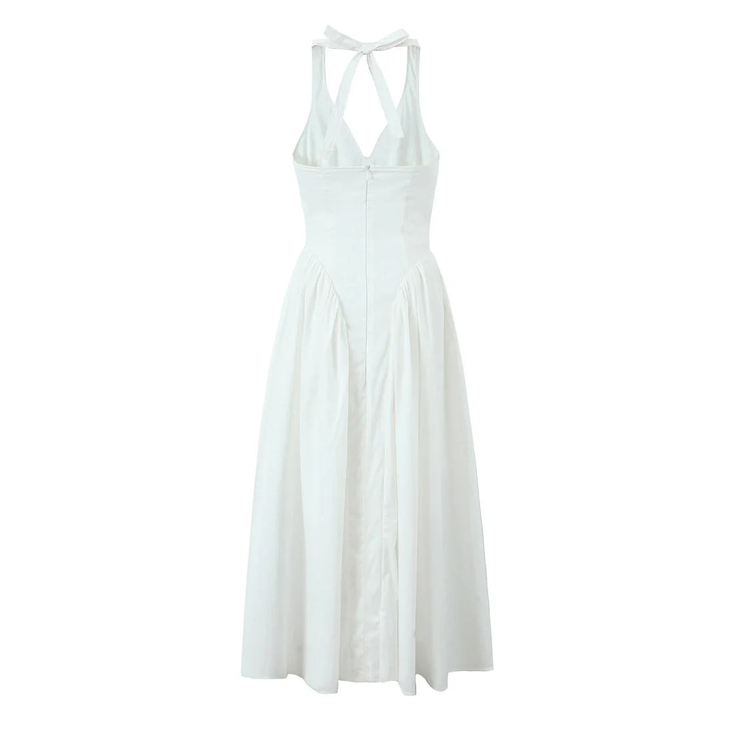 Foridol Summer Spring White Cotton Women's Dress Backless Halter Midi Party Dresses Elegant Vinatge A-line Vestidos 2025 New In