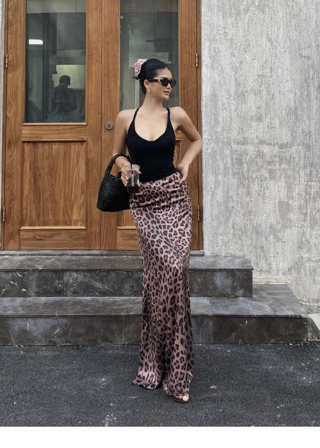 Sexy Leopard Print Half Length Skirt For Women's Summer New High Waist Slim Fashion Long Skirts Sweet Korean Women 2026 New 7KN