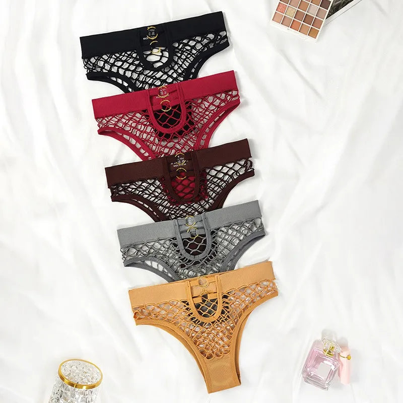 2pcs Sexy Women's Panties Briefs  Elasticity Underwear Mid Waist Fishnet Lingerie Ladies Hollow Out Transparent Underpants